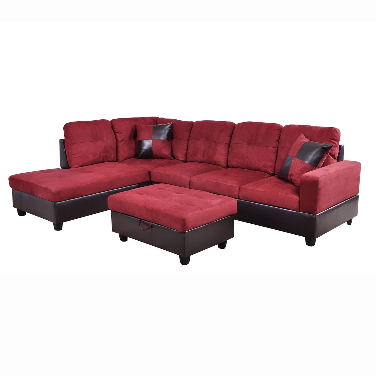 Hommoo Flannel&PVC L Shaped Sectional Sofa, Sectional Couch Sofa, Modern Living Room Furniture Sets, Red(No Ottoman)