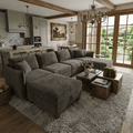 120" Modular Sectional Sofa U Shaped Cloud Couch with 2 Movable Ottomans, 6 Seat Polyester Sofa with Washable Removable Covers for Living Room, Dark Grey