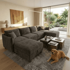 EPOWP Cloud Couch Modular Sectional Sofa 6 Seat 120" U Shaped Convertible Couch Polyester Thick Cushion with 2 Movable Ottomans and Toss Pillows Washable Removable Cover for Living Room,Dark Grey
