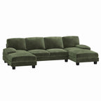  U Shaped Sectional Sofa Couch with Double Chaise for Apartments,Corduroy Green