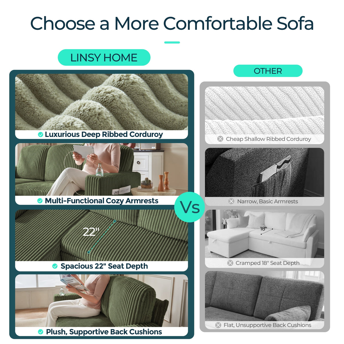  6 Seaterss Sectional Couches for Living Room, Sleeper Sofa Bed with Storage Seat, Pull Out Couch Bed with Ottoman, Dark Green