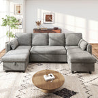 Hombryzy 109" Sectional Sleeper Sofa Bed with Storage Chaise, USB Charging Port, Pull Out Bed & Adjustable Backrest, U Shaped Couch for Living Room, Chenille Gray