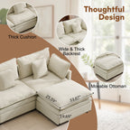 Korser Modular Sectional Cloud Couch with Movable Ottoman,3-Seat Modern Sofa with Pillows,Deep Seat L-Shaped Couch for Living Room,Bedroom,Assembly Required,Beige