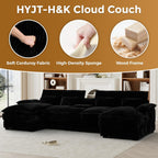  124" U Shaped Modular Sectional Sofa, 6 Seat Oversized Cloud Couch with Double Chaise & Central Console, Plush Corduroy Sectional Couch with USB Ports, for Living Room, Black
