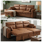 82.5" L-Shaped Convertible Sleeper Sofa, Pull-Out Sectional Sofa Bed with Storage Chaise, Cup Holders & 2 Lumbar Pillows, Modern Sofa Couch for Living Room, Apartment