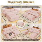Muumblus Comfy Modular Sectional Sofa with 2 Ottoman, Deep Seat 80.5" Modern Oversized Corduroy Cloud Couch, Fluffy Deep Seat Chaise Lounge Sleeper Sofa for Living Room Apartment, Pink