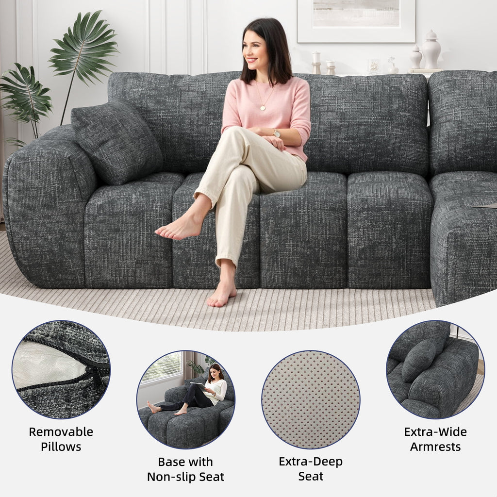  Sectional Sofa, 101" L-Shaped Modular Cloud Couch,Unique Chenille Fabric Couches and Sofas,Compression Sofa No Assembly Required(Deep Gray)
