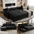 83" Sleeper Sectional Sofa, Comfy Convertible Sofa Bed with Pull Out Couches, Small Desktop, Corduroy L Shaped Couch with Reversible Storage Chaise & USB for Living Room Apartment,Black
