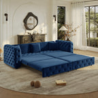  Pull Out Sofa Bed King Size, 89" Chesterfield Sofa Couch Convertible Sofa Bed, Velvet Loveseat Sofa with Tufted Design for Living Room Blue