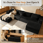 Rwcoet 108"Modular Cloud Sectional Sofa with Chaise,Extra Deep Seat Corduroy Couch,Memory Foam,No Assembly,Living Room & Apartment,Black