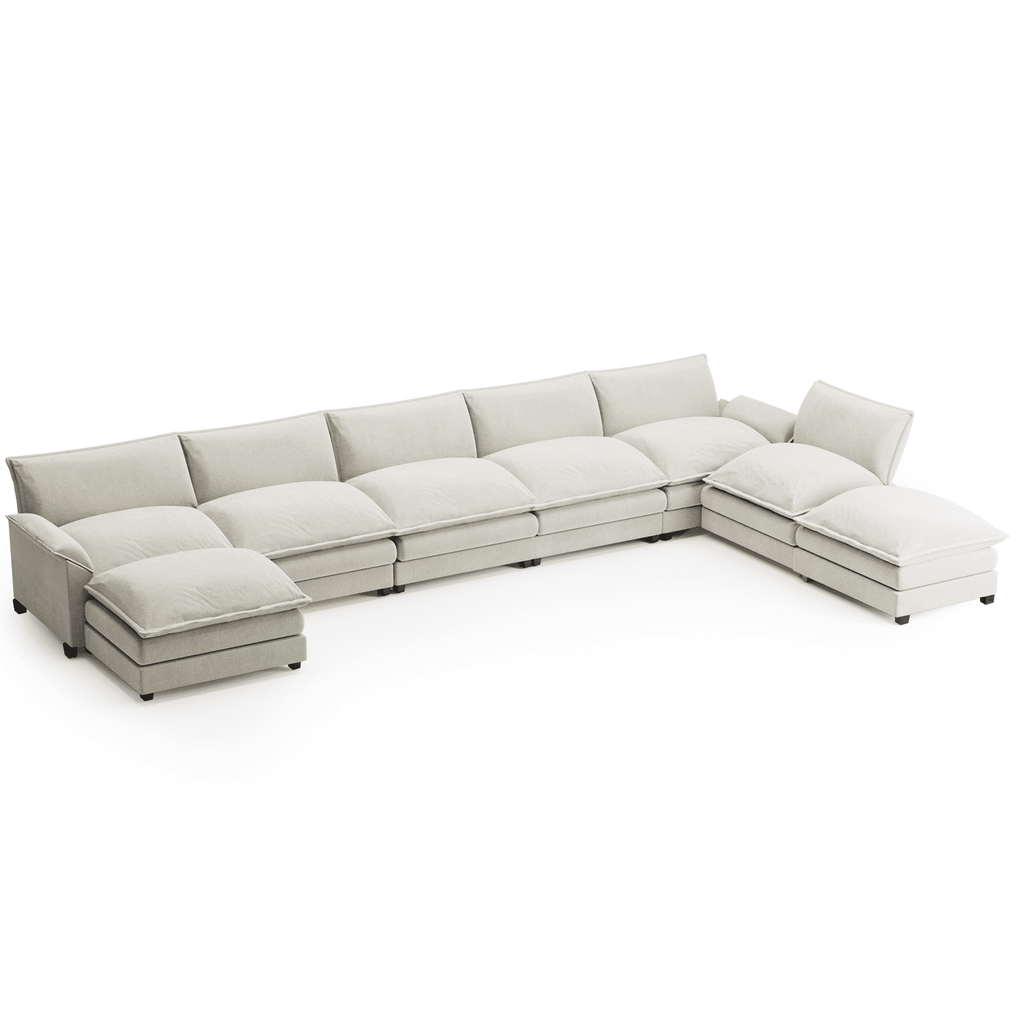 8-Seats Modular Sectional Sofa, U-Shaped Cloud Couch with Ottomans, Oversized Deep Seat Convertible Sofa Set for Living Room, Chenille, White