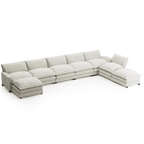  8-Seats Modular Sectional Sofa, U-Shaped Cloud Couch with Ottomans, Oversized Deep Seat Convertible Sofa Set for Living Room, Chenille, White