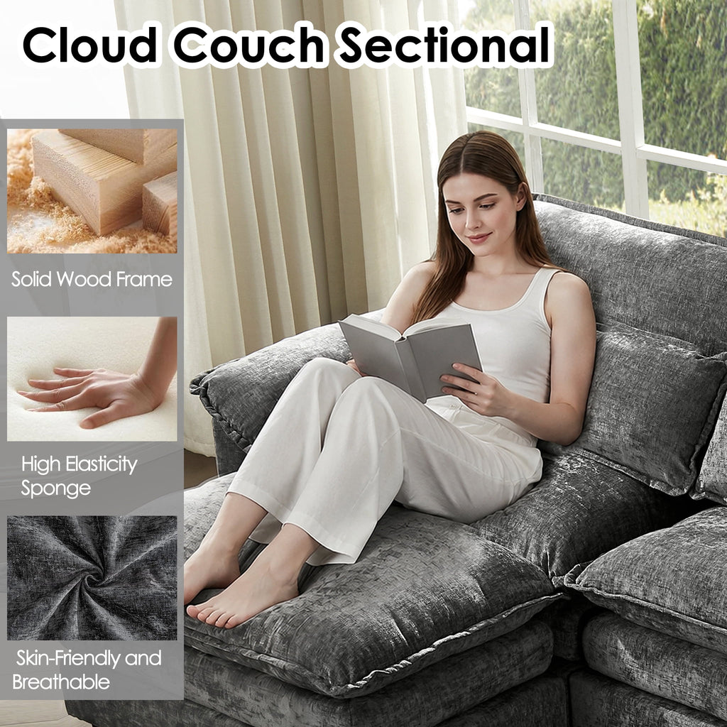 UBERLYFE 157" U Shaped Cloud Modular Sectional Sofa, Double Chaise with USB Charging, Hidden Storage & Cup Holders, Living Room Furniture, Gray