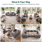  130" 8-Piece Modular Sectional Sofa, Boneless Cloud Couch with Extra Deep Seats, Washable Chenille Sofa Set for Living Room, Chenille Dark Gray