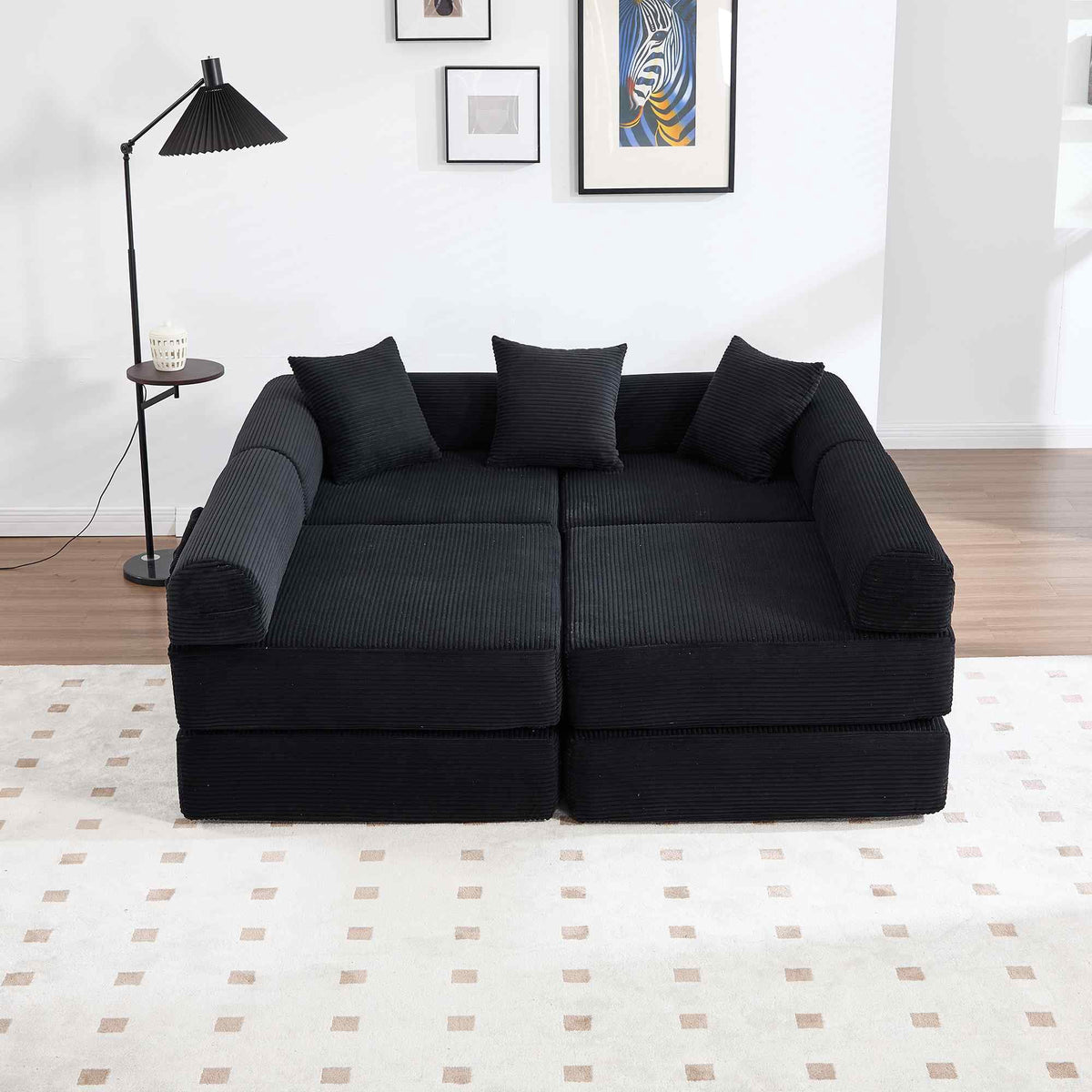 Timbernest 106" Oversized L-Shaped Cloud Couch, Convertible Sleeper Sofa, Folding Corduroy Sofa Bed for Living Room, Black