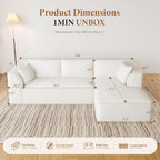 106" Modular Sectional Sofa with Chaise, Deep Seat Comfy Cloud Couch Corduroy L Shaped Sofa Sectional Couches for Living Room Bedroom, No Assembly Required (Beige, Right-Facing Chaise)