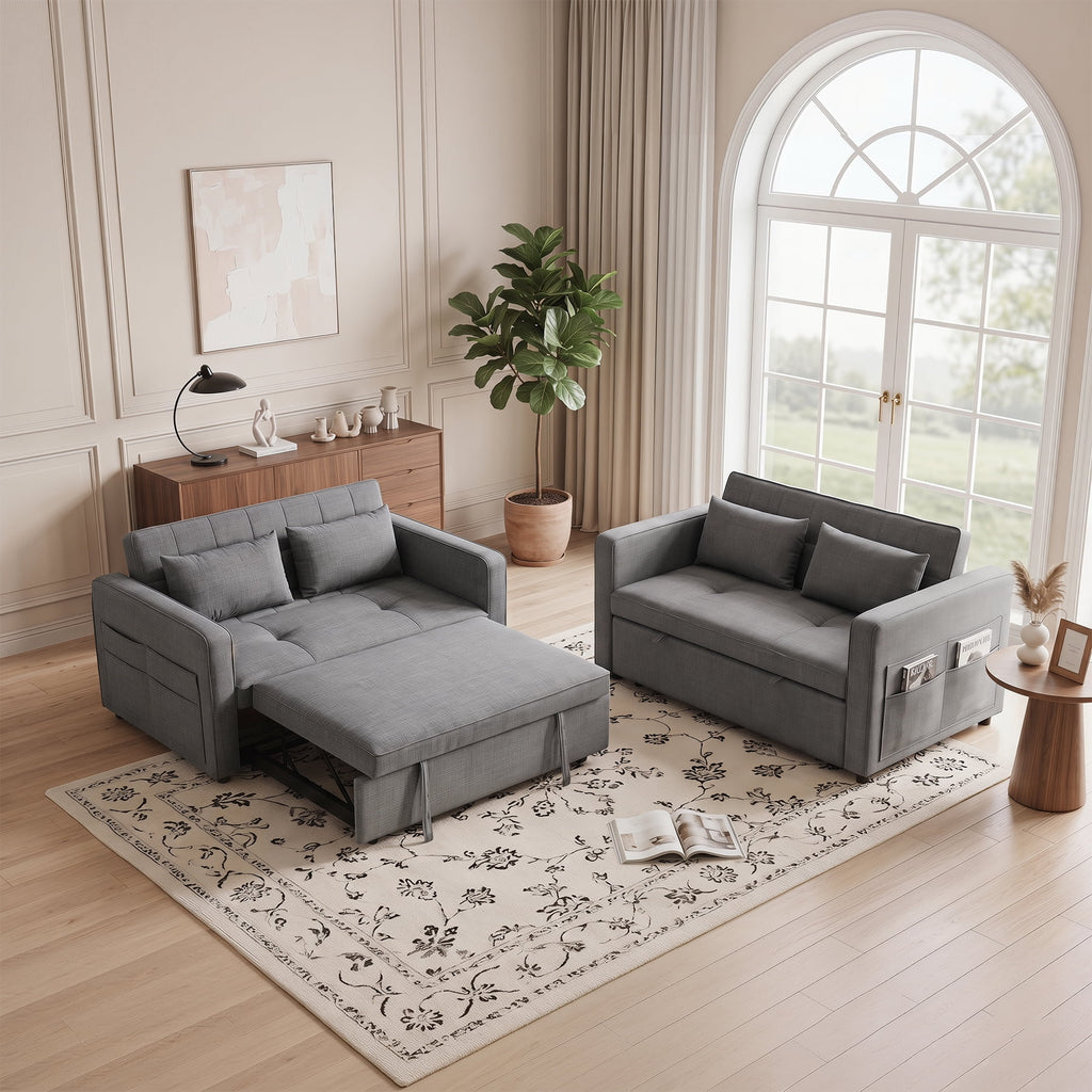  2-Pack 3 in 1 Convertible Sleeper Sofa Bed, 2-Seater Futon Couch with Storage Pockets, Adjustable Backrest for Guest Room, Airbnb, Gray