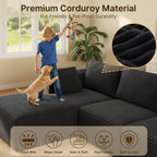 U-Shape Sectional Sofa, 135'' Modular Sectional Couch with Chaise Lounge, Couch Comfy Corduroy Floor Sofa for Living Room, Corduroy Upholstered 4-Seater Sofa with Pillow Back and Square Arms,