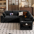 85" Modular Sectional Sleeper Sofa with Pull Out Bed, 5 Seat Chenille L Shaped Couch with USB Ports|Cup Holders|Side Table|Storage Loveseat, Tool Free Assembly,Black