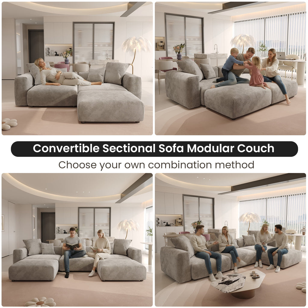 Magic Home Convertible Sectional Sofa Modular Couch,Modern Corduroy Sofa with Pillows for Living Room,Apartment and Small Space,2-Seat Sofa,Brown
