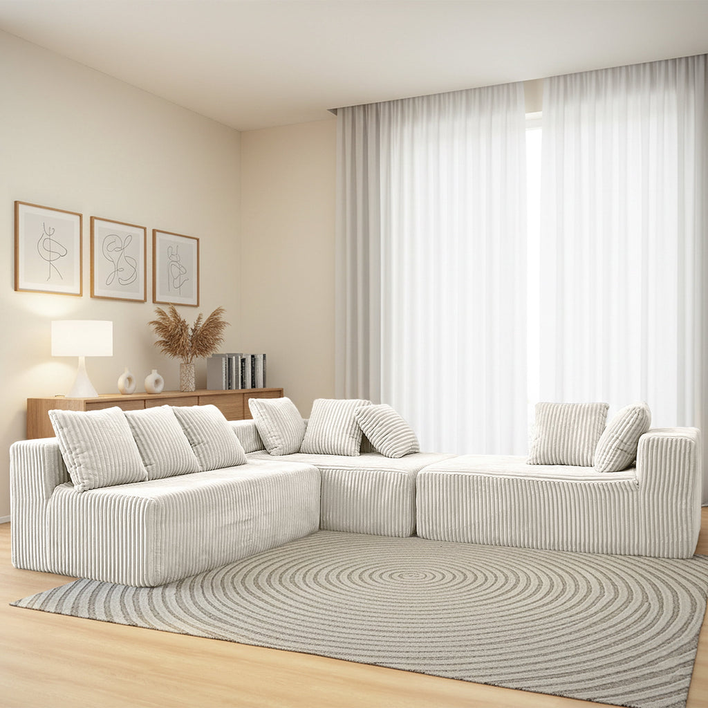  130" Boneless Couch, Modern Couches for Living Room, U-Shaped 4-Seat Modular Sofa with Chaise, Oversized, No Assembly, White