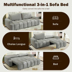 FFH 90.2" Pull Out Sofa Bed with Storage, 3-in-1 Convertible Sleeper Sofa King Size, Modern 4-Seater Teddy Couch for Living Room, Gray