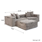 bokifol 2 Seater Modular Sectional Sofa,102" L Shaped Comfy Cloud Couch Sectional Sofa,Corduroy Sofa Sleeper Deep Seat Sofa with Throw Pillows for Living Room,Brown