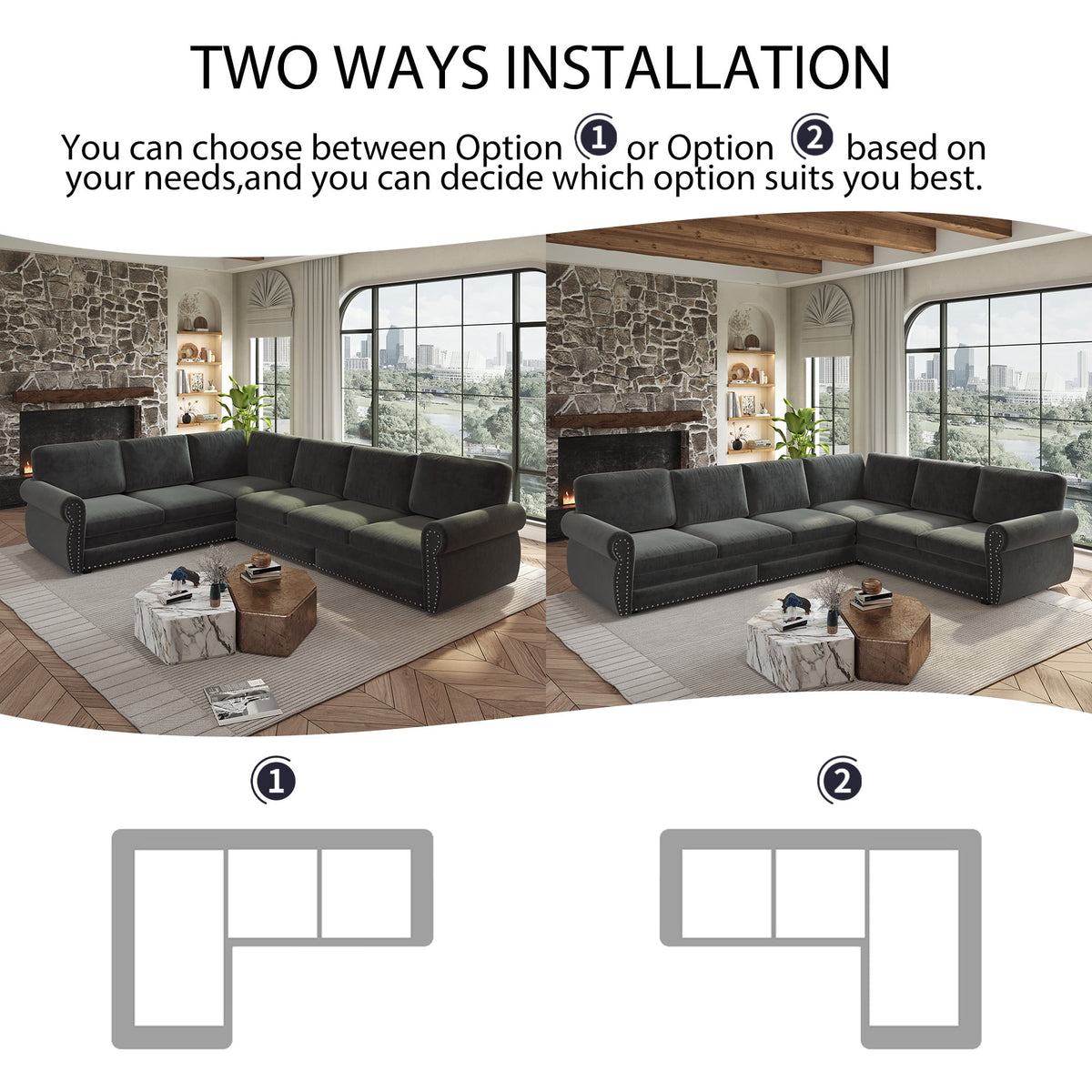  Sectional Sofa, Pull Out Sofa Bed King Size, 6 Seat Chenille Sofa Couch Convertible Sleeper Sofa Bed for Living Room Dark Gray