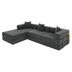  108" Modular Sectional Sofa Bed, Convertible Folding Sofa Bed, Modern Cloud Corduroy Boneless Sofa with Deep Seat, Fold-Out Futon Couch Bed for Living Room, No Assembly Required, Grey