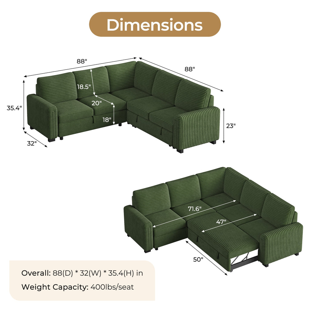  Sectional Sofa with Storage Seat L Shaped Couch with Reversible Chaise Convertible Sectional Couches for Living Room, Green