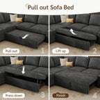 Marrber 106? Oversized Modern Plush Corduroy U-Shaped Modular 7-Seater Pull-Out Sectional Sleeper Sofa Bed with Hidden Storage for Living Room and Apartment, Easy Assembly, Dark Gray