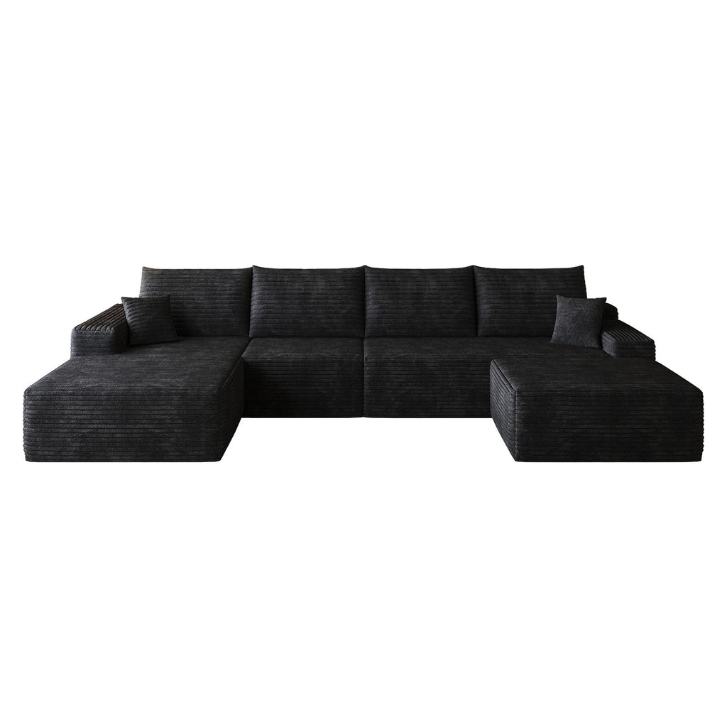 CKEASEAN 135" Corduroy Oversized U Shaped Modular Cloud Couch Sectional, Boneless Sectional Sofa with Left Facing Chaise & Ottoman, Compressed Boneless Couch for Living Room, No Assembly Required