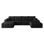 CKEASEAN 135" Corduroy Oversized U Shaped Modular Cloud Couch Sectional, Boneless Sectional Sofa with Left Facing Chaise & Ottoman, Compressed Boneless Couch for Living Room, No Assembly Required