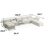  8-Seats Modular Sectional Sofa, U-Shaped Cloud Couch with Ottomans, Oversized Deep Seat Convertible Sofa Set for Living Room, Chenille, White