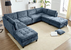 Advwin Oversized Modular Sectional Sofa, 8 Seat Plush Chenille Couch with Storage Ottomans & Thick Cushions, Modern Comfy Convertible L Shaped Sleeper Sofa Bed for Living Room, Blue