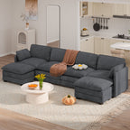  145.7" U Shaped Modular Sectional Sofa with Movable Ottomans, Corduroy Cloud Sofa Couch with 25.2" Deep Seat, Removable Washable Covers, 4-5 Seater Comfy Modular Sofa for Living Room Apartment
