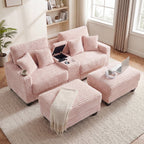 Wiilayok Convertible Modular Cloud Sofa, U Shaped Sectional Sofa Couch with Ottoman,Central Console,Cup Holder, Adjustable Backrest for Living Room, Pink