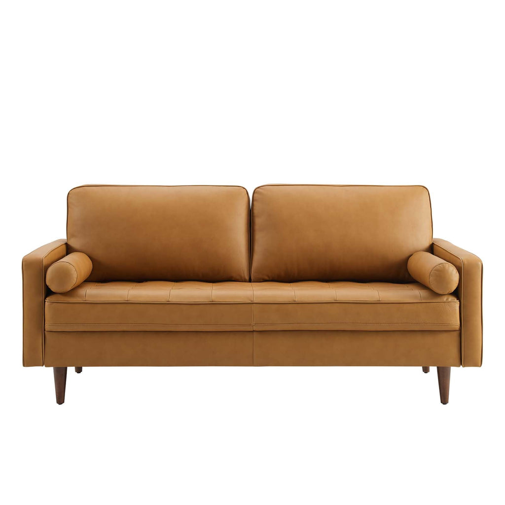 Modway Valour 73" Modern Top Grain Leather Upholstered Sofa in Tan