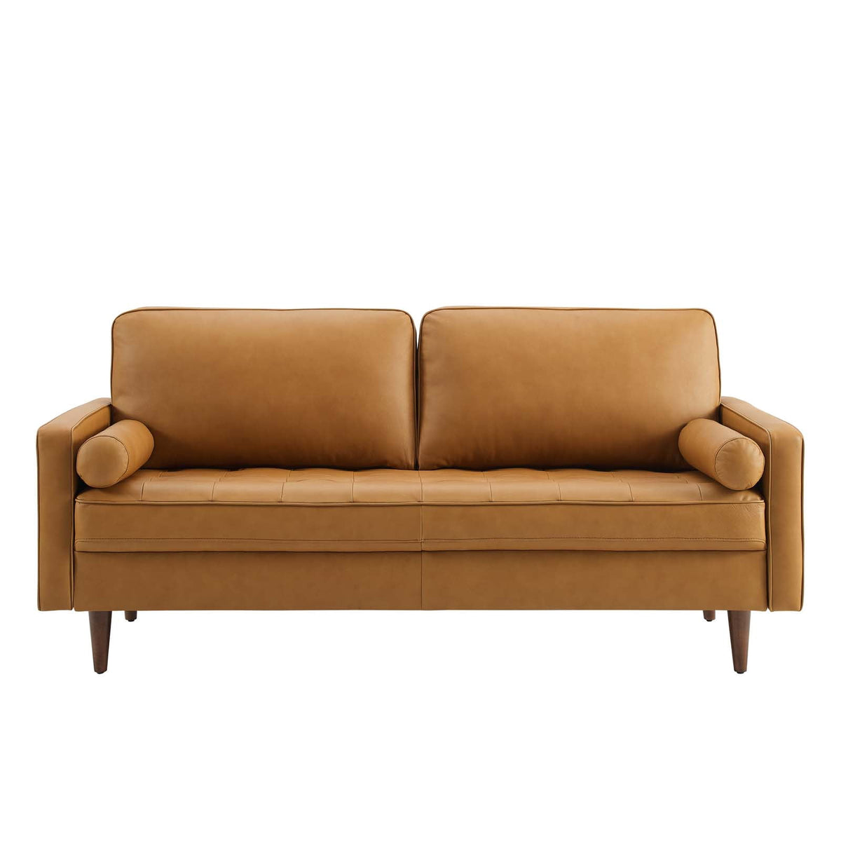 Modway Valour 73" Modern Top Grain Leather Upholstered Sofa in Tan