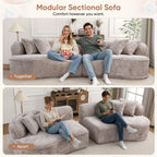 Muumblus 114" Oversized Curved Sofa, Modern Sectional Boneless Cloud Couch, No Assembly Required Floor Sofa for Living Room, Camel Boucle