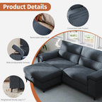 88" Loveseat Sofa with Storage Ottoman Adjustable Armrest 3-Seat L-Shaped Sectional Couch for Living Room Blue