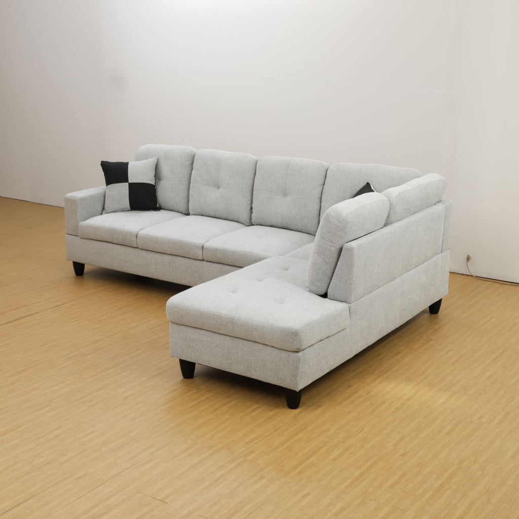 Hommoo Couch Sofa Set, Modern L-Shaped Sofa for Living Room, Flannel Sectional Sofa Set for Apartment, Off-White(Without Ottoman)