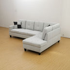 Hommoo Couch Sofa Set, Modern L-Shaped Sofa for Living Room, Flannel Sectional Sofa Set for Apartment, Off-White(Without Ottoman)