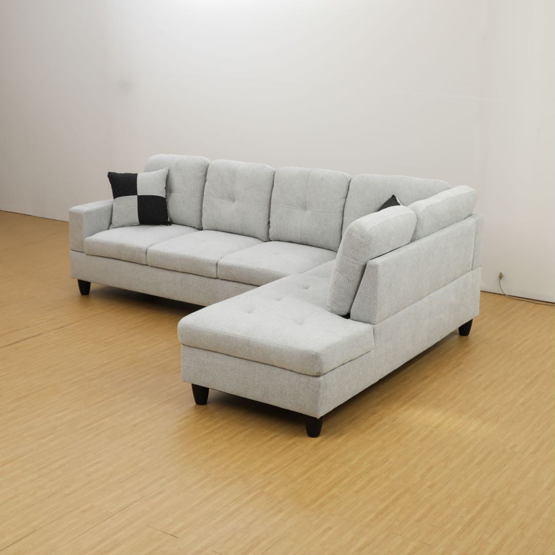 Hommoo Couch Sofa Set, Modern L-Shaped Sofa for Living Room, Flannel Sectional Sofa Set for Apartment, Off-White(Without Ottoman)