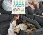 VANACC 85" L-Shaped Sleeper Sofa Bed with Storage, Grey Linen Couch