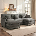 MCombo 111.8'' U-Shaped Modular Sectional Sofa Couch with Chaise Ottomans for Living Room, FSC Certified, Dark Grey