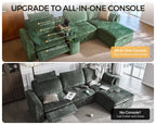 BEDEEP 133.9'' Power Recliner Sofa with Headrest Console, Modular Cloud Sectional Chenille Reclining Couch with Storage Ottoman Chaise, Convertible 6-Seater Sofa Couch for Living Room RV, Green