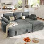  81" Sectional Sleeper Sofa With Pull Out Bed, Storage Ottoman & USB Charging, L Shape Modern Couch for Living Room, Corduroy Gray