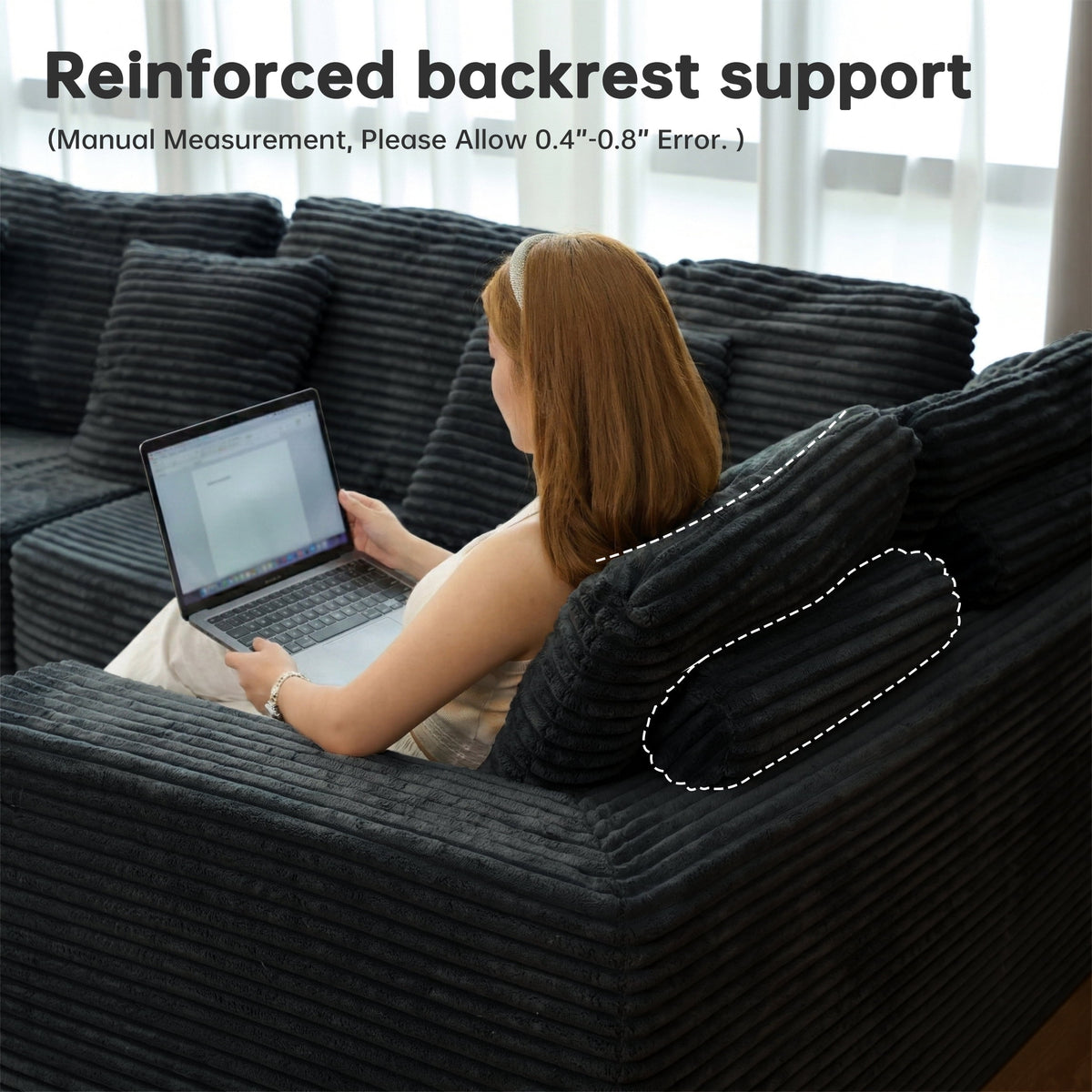  138.5" Sectional U Shaped Couch,Black Sectional Cloud Boneless Sofa For Living Room,Plush Corduroy Couches With Deep Seat Chaise Lounge,No Assembly Required