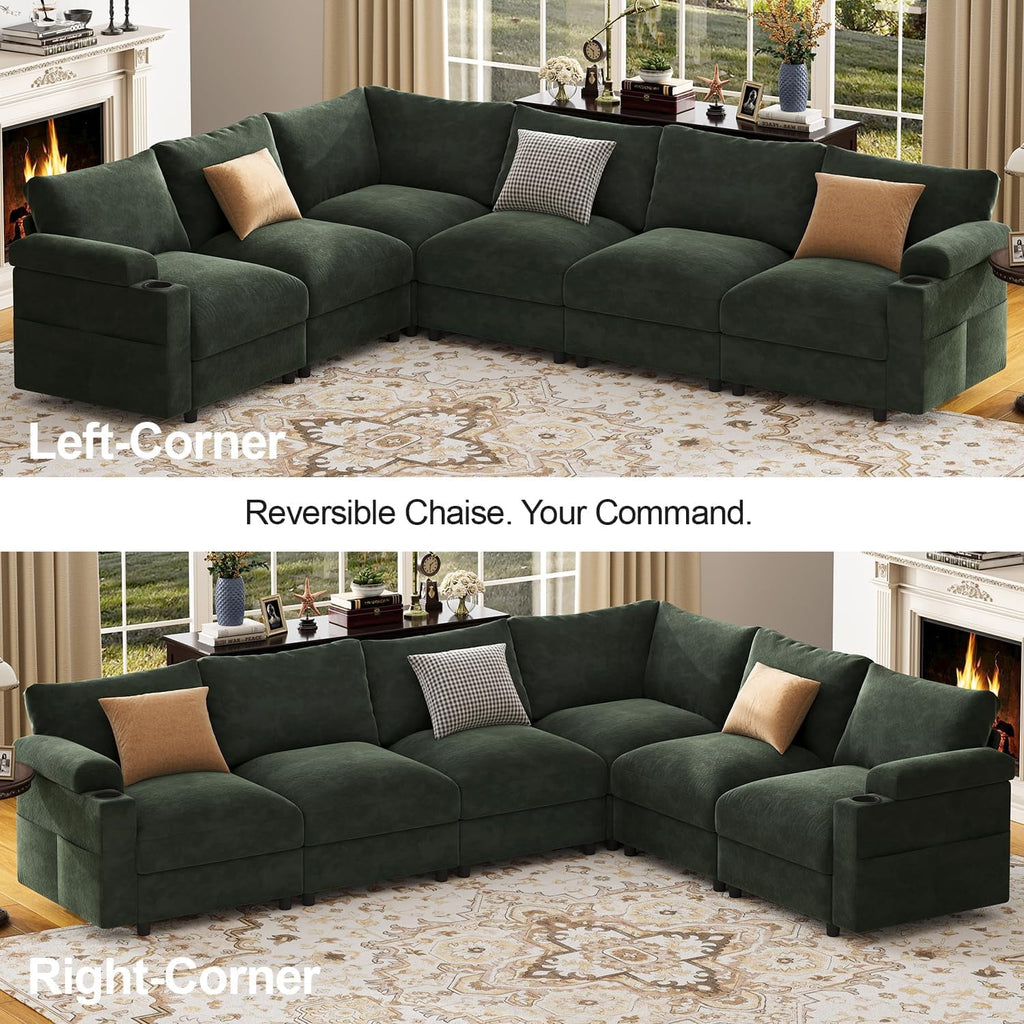 Oversized Modular Sectional Sofa,L Shape 6-Seat Cloud Couch,Comfy Chenille Deep Seat Sofa for Living Room, Apartment,Green